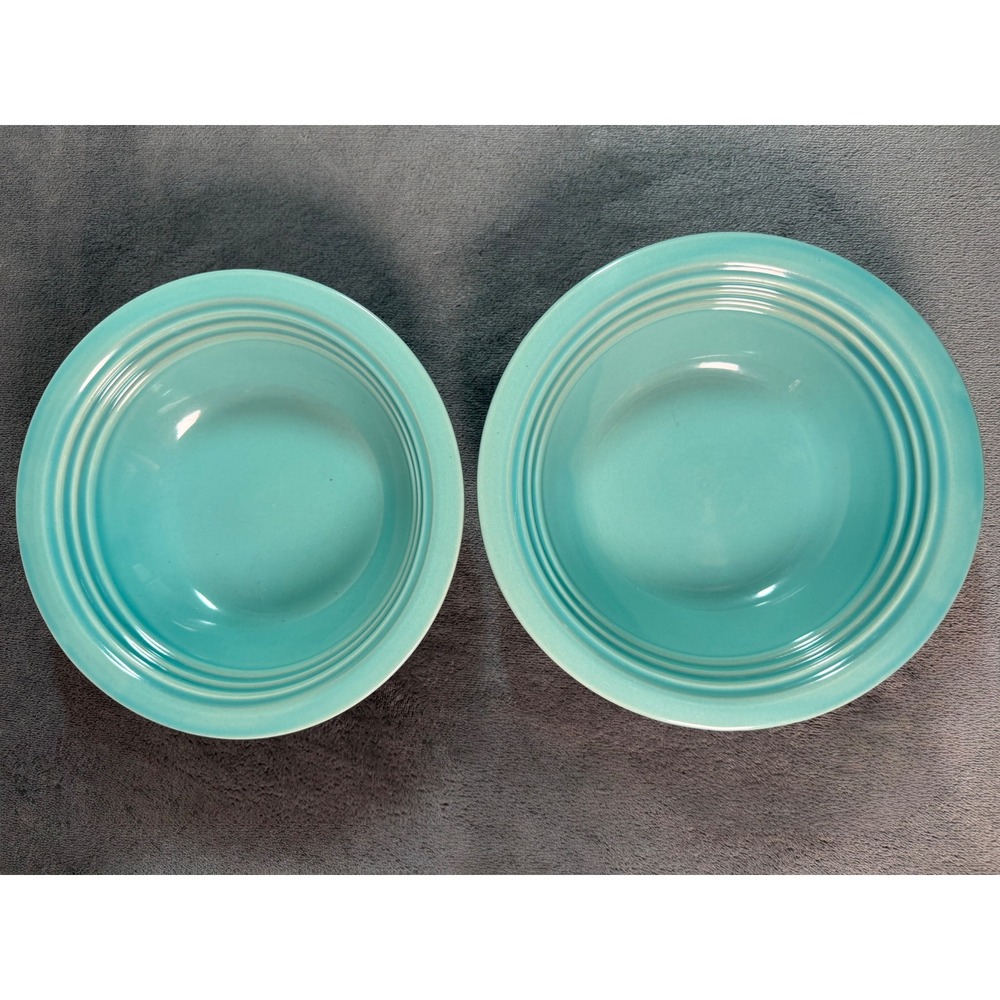 Fiesta Turquoise Rimmed Soup Bowls Set of 2 Ceramic 8.25 Inch Concentric Rings